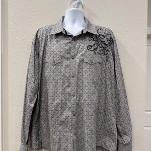 Men's Gray Dress Shirt with Embroidery